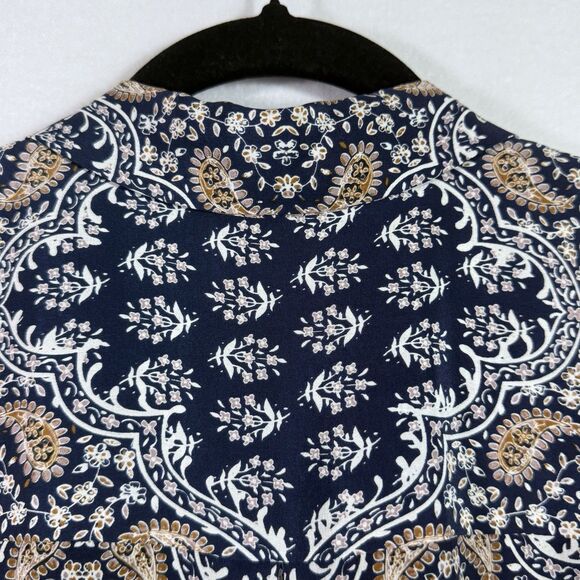 L'Agence Navy 100% Silk Paisley Tie Belt Button Front Shirt Stella Dress Size S - Picture 11 of 14